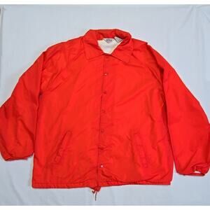 Vintage Coach Jacket Action Red Nylon Snap Button Lined Large Windbreaker